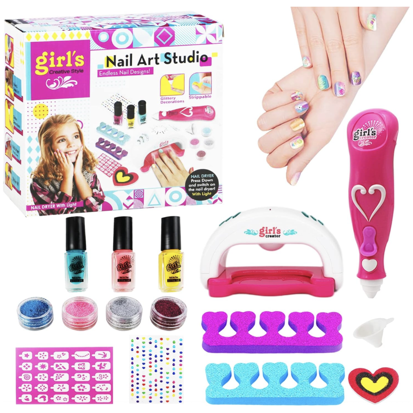 Jucarie Nail Art Studio cu Uscator de Unghii si Accesorii pentru Fetite